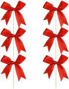 Ephlyn 24Pcs Red Bow Cupcake Toppers Bow Cake Topper Birthday Decorations Mini Bowknot Cupcake Picks for Coquette Theme Party Decoration Bachelorette Bridal Engagement Wedding Party Red