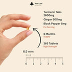 Turmeric Tablets - High Strength Extract with Black Pepper & Ginger (365 Tablets) Active 95% Turmeric Curcumin Supplements, Vegan, GMP, GMO Free Gluten Free, UK Made by New Leaf