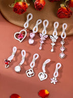 DJCIW Fake Nipple Rings for Women,10 Styles Adjustable Non Piercing Nipple Jewelry with Silicone Loop – Rose, Heart, Butterfly & Rhinestone Dangle Faux Nipple Piercings for Daily Wear