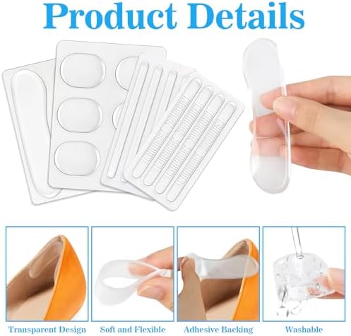 34pcs Silicone Shoe Heel Grips, Non Slip Gel Protector Heels Strips, Clear Self-Adhesive Heel Grips for Womens High Heels Men Shoes Sports Sneakers