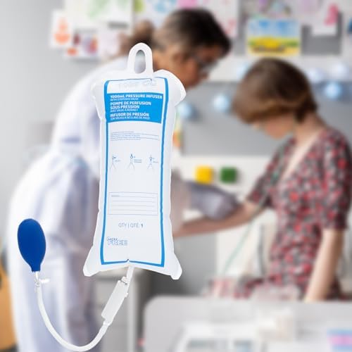 Geiserailie Pressure Infusion Bag 1000ml Iv Pole Infusion Sack with 3-way Stopcock Portable Color-coded Gauge Supplies Equipment for Emergency Use
