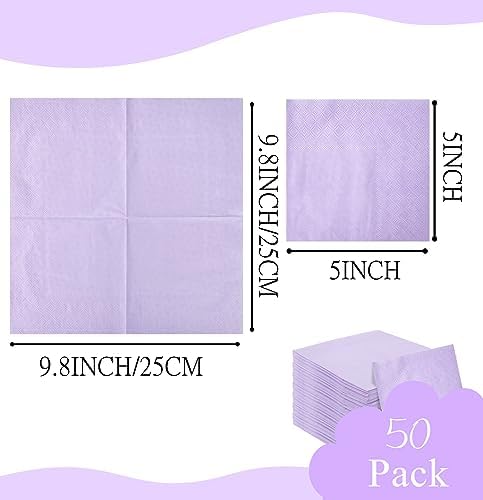 50 Pieces 2-ply Light Purple Napkin Disposable Cocktail Napkins Beverage Napkins Dessert Napkins Paper Napkins for Wedding Birthday Party Paper Dinner Napkins