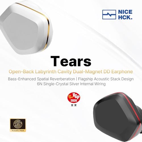 NICEHCK Tears Wired in-Ear Monitors, Open-Back Dual-Magnet Dual-Chamber DD IEM with Clear Imaging and Fast Response, Precision Molded Shell (White-Gold Type-C with Mic)