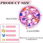 Pill Organizer Travel Pill Case for Purse Portable Pill Box Round Weekiy Pill Container for Vitamin Fish Oil Pills Supplements