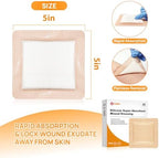 Carbou Silicone Super Absorbent Wound Dressing 5"x 5", 10 Individual Pack, Self-Adhesive Waterproof Bandage, Soft Highly Absorbent Dressing for Wound Care, Burns, Bedsores, Traumas & Surgical Wounds