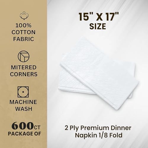 2 Ply Premium Dinner Napkin 1/8 Fold (Package of 600ct) 15" x 17"