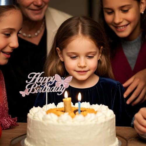 ALISSAR Rose Gold Happy Birthday Cake Topper with 3d Handmade Butterfly, Butterfly Cake Toppers for Girls Women's Birthday Cake Party Decorations (rose gold)