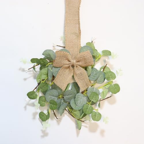 LSKYTOP Artificial Eucalyptus Leave Wreath Faux Kitchen Cabinet Candle Rings Wreath with White Berries for Door Wall Window Decor,9Inch/PC