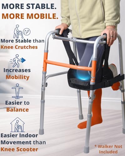 Walker Knee Sling, Adjustable Knee Rest with Padding for Surgery Recovery, Alternative to Crutches & Knee Scooters for Non Weight Bearing, Walker Accessories for Ankle/Foot Injuries