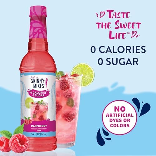 Jordan's Skinny Mixes Sugar Free Syrup, Raspberry Flavor, Fruit Flavored Water Enhancer, Drink Mix for Ice Tea, Lemonade & More, Zero Calorie Flavoring, Keto Friendly, 25.4 Fl Oz, 1 Pack
