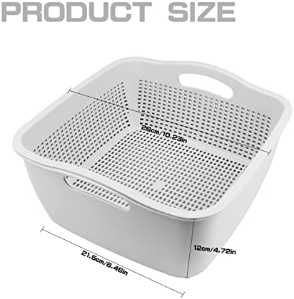 Double-layer Draining Basket Plastic Fruits Vegetable Washing Basket Food Storage Basket Multi-layer Stackable Vegetable Sinks Wash Drain Basket for Kitchen （Grey）