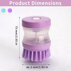 2 Pack Soap Dispensing Dish Brush, Kitchen Scrub Brush with Liquid Dispenser, Non-Scratch Palm Scrubber for Pots Pans Sinks, Durable Bristles Cleaning Tool, Green & Purple (Colors May Vary)