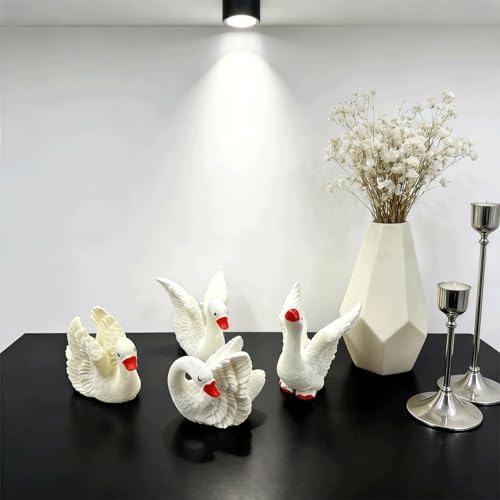 8PCS Mini White Swan Miniature Figurines Set, Beautiful White Swan Decorations, Adorable Animal Themes Desktop Resin Figurine Miniatures for Fairy Garden, Glass Container, Cake Toppers, Party Favors