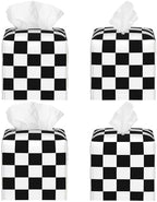 Black and White Checkerboard Tissue Box Cover Square,Square Grid Checkered Tissue Box Holder Waterproof Leather Facial Paper Organizer Dispenser for Bathroom Home Car Nightstand Vanity Desk