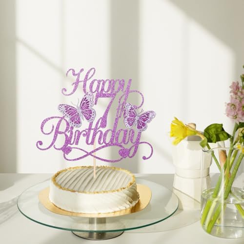 Butterfly Happy 7th Birthday Cake Topper-Glitter 3D Butterfly 7 Birthday Cake Topper,Baby Shower Party Decorations