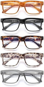 JM 5 Pack Reading Glasses for Women Men, Square Blue Light Blocking Computer Readers, Stylish Eyegalsses with Spring Hinges