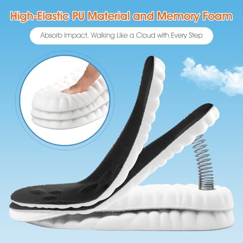 4D Cloud-Like Comfort Soles for Men - Soft Memory Foam Cushioning Insoles - Trim to Fit Steppers Insoles with Arch Support for Foot Pain Relief and Fatigue Reduction (Black, US M 9-12.5)