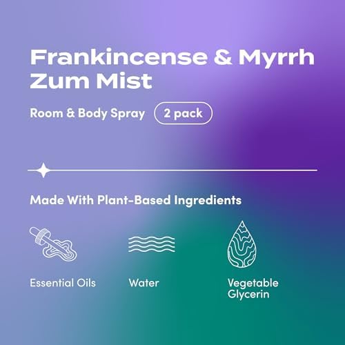 Indigo Wild Zum Mist Room & Body Spray - Aromatherapy Essential Oil Spray - Natural Body Mist & Room Spray - Frankincense & Myrrh Scent - 4 fl oz (2 Pack)