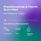Indigo Wild Zum Mist Room & Body Spray - Aromatherapy Essential Oil Spray - Natural Body Mist & Room Spray - Frankincense & Myrrh Scent - 4 fl oz (2 Pack)