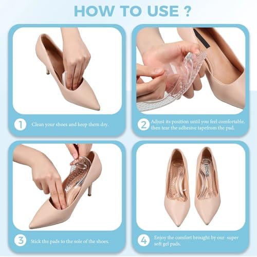 Haysandy 2 Pairs High Heel Cushion Inserts Women and 6 Pcs Gel Heel Pads, 3/4 Insoles Transparent Shoe Fillers Clear Gel Shoe Inserts for Women Self Adhesive Soft Silicone for Ladies Sandals(Fresh)