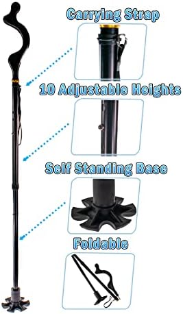 Posture Correction Walking Cane for Men & Women - Special Balancing Stick, 10 Adjustable Heights, Self Standing, Folding, Portable, Collapsible, Comfortable Lightweight