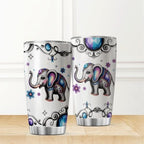 Cute Colorful Elephant With Floral Jewel Design Stainless Steel Tumbler For Lovers Women Gifts 20 Oz Heat Insulated Tea Hot Bottle Iced Coffee Outdoor Drink Travel Cool