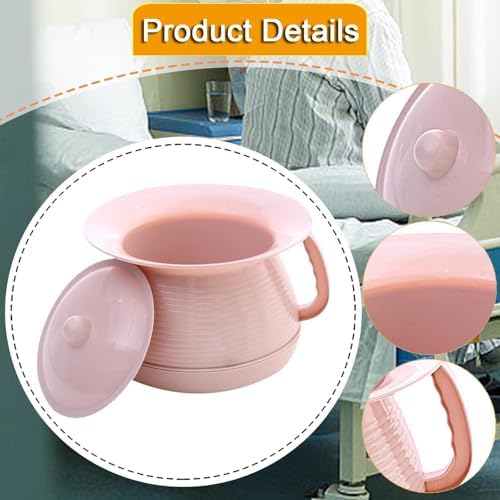 Generic Household Spittoon Portable Urinal Chamber Pot with Lid PP Material Potty Bucket Bedside Container with Handle Suitable for Elderly Women Children Tra, Pink