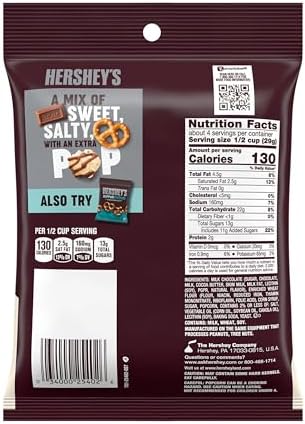 HERSHEY'S Milk Chocolate, Popcorn and Pretzel Popped Snack Mix Bag, 4 oz