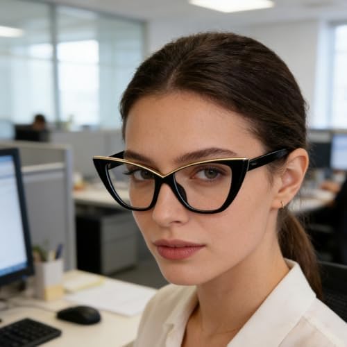 Fashion Cat Eye Light Blocking Glasses for Women Men Non-Prescription Eyeglasses Oversized Stylish Eyewear