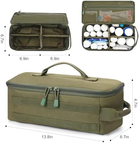 First Aid Bag Empty Pill Box Organizer,Tactical Medical Bag Case,Portable EDC Travel Medicine Pill Bottle Organizer (Green)