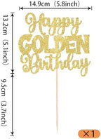 Rsstarxi 1 Pack Happy Golden Birthday Cake Topper - Gold Glitter Birthday Cake Pick for Boys