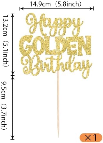 Rsstarxi 1 Pack Happy Golden Birthday Cake Topper - Gold Glitter Birthday Cake Pick for Boys