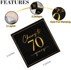 Hunanyume 50PCS 70th Birthday Napkins, Cheers to 70 Years Cocktail Napkins 5x5 Inches Party Napkins Paper Beverage Napkins for Anniversary 70th Birthday Decorations for Men(Black and Gold)