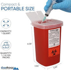 Oakridge Products Sharps Container for Home Use and Professional 1 Quart (1-Pack), Biohazard Needle and Syringe Disposal, Flip-up Lid with Integrated Needle Inwinder, CDC Certified