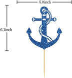 INNORU Glitter Nautical Theme Cake Topper - Ship Anchor Cake Decor - Birthday - Baby Shower/Wedding Party Cake Decorations Supplies, Navy Blue