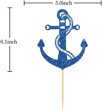 INNORU Glitter Nautical Theme Cake Topper - Ship Anchor Cake Decor - Birthday - Baby Shower/Wedding Party Cake Decorations Supplies, Navy Blue