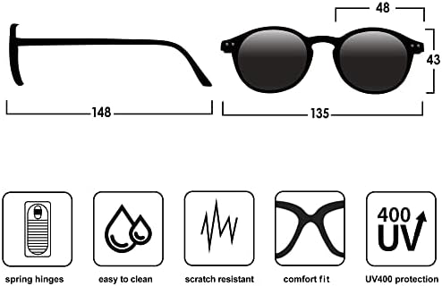 EYEGUARD 2 Pack Vintage Reading Glasses for Women Men includes Sun Readers, UV Protection Reading Sunglasses with Spring Hinge, Tortoise, +2.50