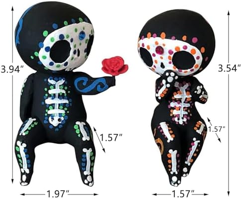 Sugar Skull Statue， Sugar Skull Couple Figurine Desktop Ornaments Indoor Decoration (Rose)