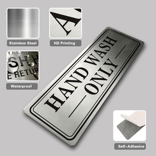 2pcs Metal Stainless Steel Hand Wash Only Sign,With Self Adhesive,9x3in(Hand Wash Only2pcs)