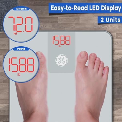 GE Digital Scale Body Weight, Smart Bluetooth Bathroom Scales for Weight and BMI Accurate Body Weighing with App for People - 400lb Electronic Scale Silver Grey