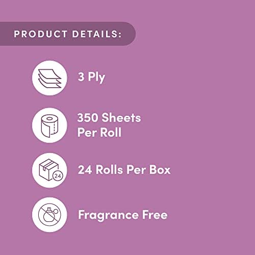 Amazon Aware Bamboo 3-Ply Toilet Paper, Unscented, 24 Rolls, FSC Certified, 350 Sheets, 8400 Count, Pack of 24, Plastic-Free