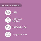 Amazon Aware Bamboo 3-Ply Toilet Paper, Unscented, 24 Rolls, FSC Certified, 350 Sheets, 8400 Count, Pack of 24, Plastic-Free