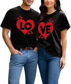 Matching Couples Shirt Cute Heart Shaped Graphic Tshirt Funny Letter Print Casual Short Sleeve Tee Tops (Pack of 1)