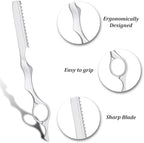 Hair Razors for Cutting Hair, 6.9" Stainless Steel Hair Thinning Razor Kit with 10Pcs Replacement Blades, Professional Styling Texturizing Cutting Razor Tool for Salon and Home