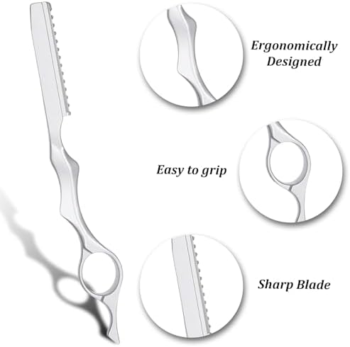 Hair Razors for Cutting Hair, 6.9" Stainless Steel Hair Thinning Razor Kit with 10Pcs Replacement Blades, Professional Styling Texturizing Cutting Razor Tool for Salon and Home