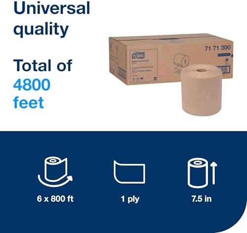 Tork Hand Towel Roll, Natural, Universal, H71, Large, 100% Recycled, 1-Ply, White, 6 Rolls x 800 ft, 7171300