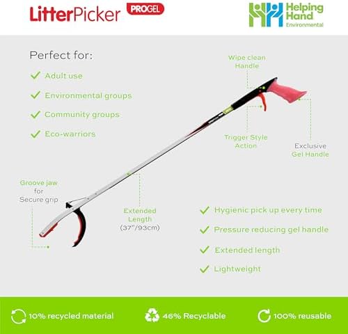 Litter Picker Pro Gel 33”/85cm, Heavy Duty Litter Grabber with Comfy Gel Handle, Trash Picker Grabber Stick, Leaf Grabber, Litter Pickers for Adults