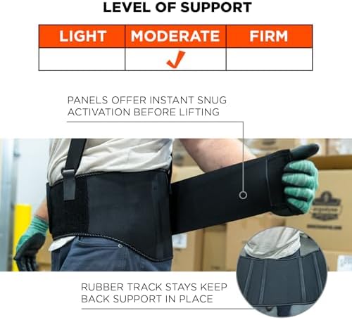 Ergodyne ProFlex 1600 Back Support Brace, 9" Extended Support, High Cut Front For Mobility, Large,Black