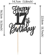 1 PCS Happy 17th Birthday Cake Topper Glitter Cheers to 17 Years Birthday Cake Pick Seventeen Hello 17 Cake Decoration for Happy 17th Birthday Anniversary Theme Party Decorations Supplies Black