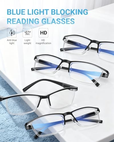 LUFF 4Pcs Anti-Blue-ray Reading Glasses Portable Ultra-Light Readers(2.0X)